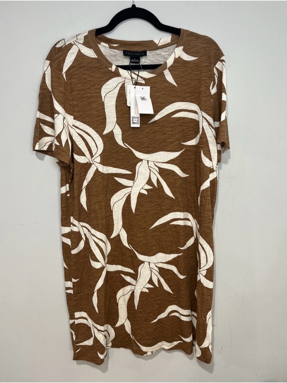 Sanctuary The Only One Cotton T-Shirt Dress Brown White Leaf NWT Size L